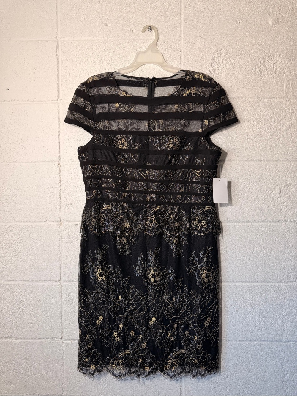 Alex Evenings Black Lace Midi Dress with Gold Floral Accents